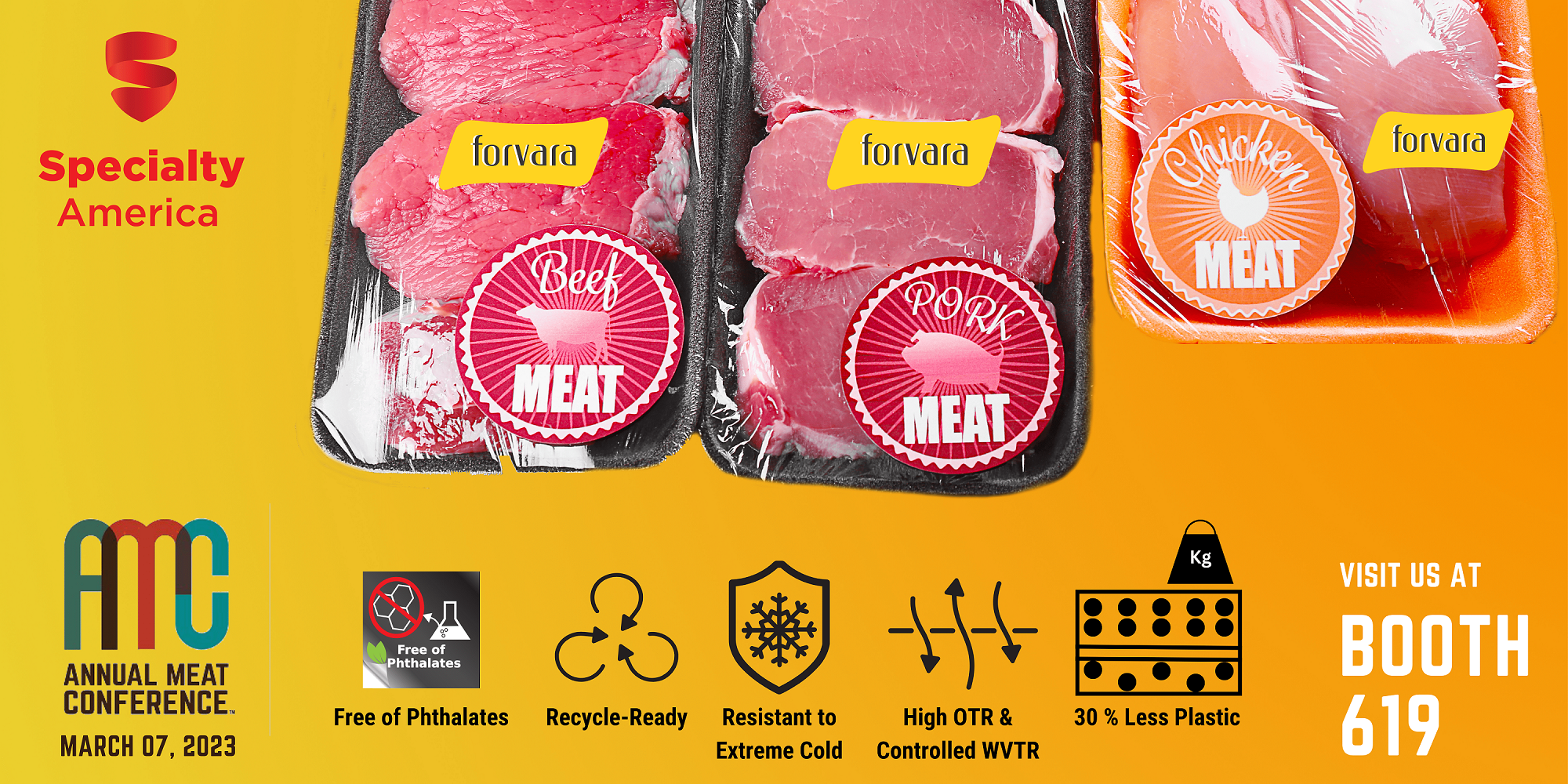 Forvara Meat Wrap films overwrapped Pork, Meat Poultry